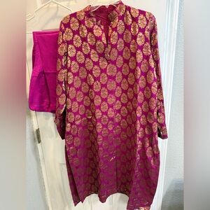 India Boutique Magenta and Gold Brocade Women’s Kurta Set